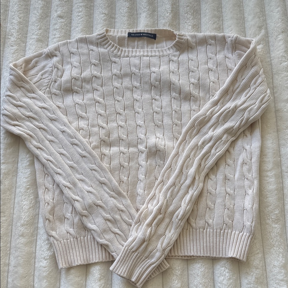 Brandy Melville Cream Cable Knit Crewneck Sweater